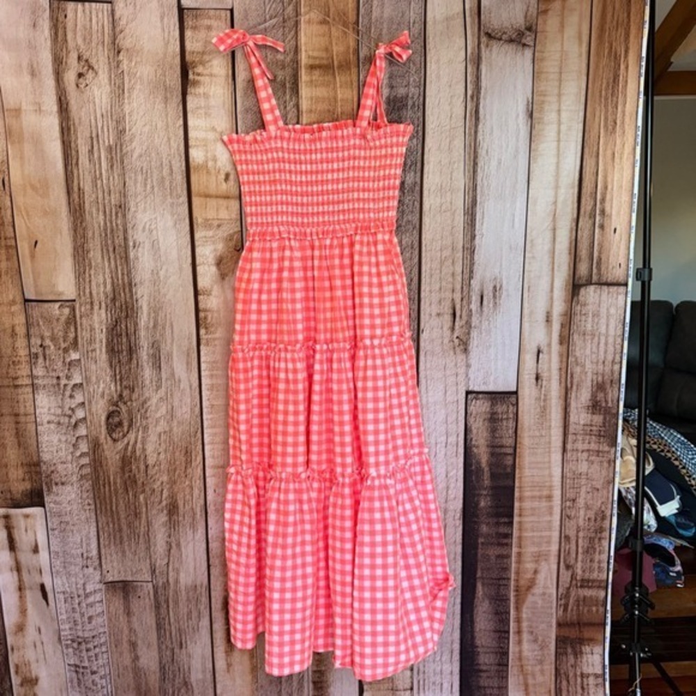 Pomander Place Nellie Smocked Maxi Dress Electric Pink Gingham Tuckernuck M - Picture 2 of 8